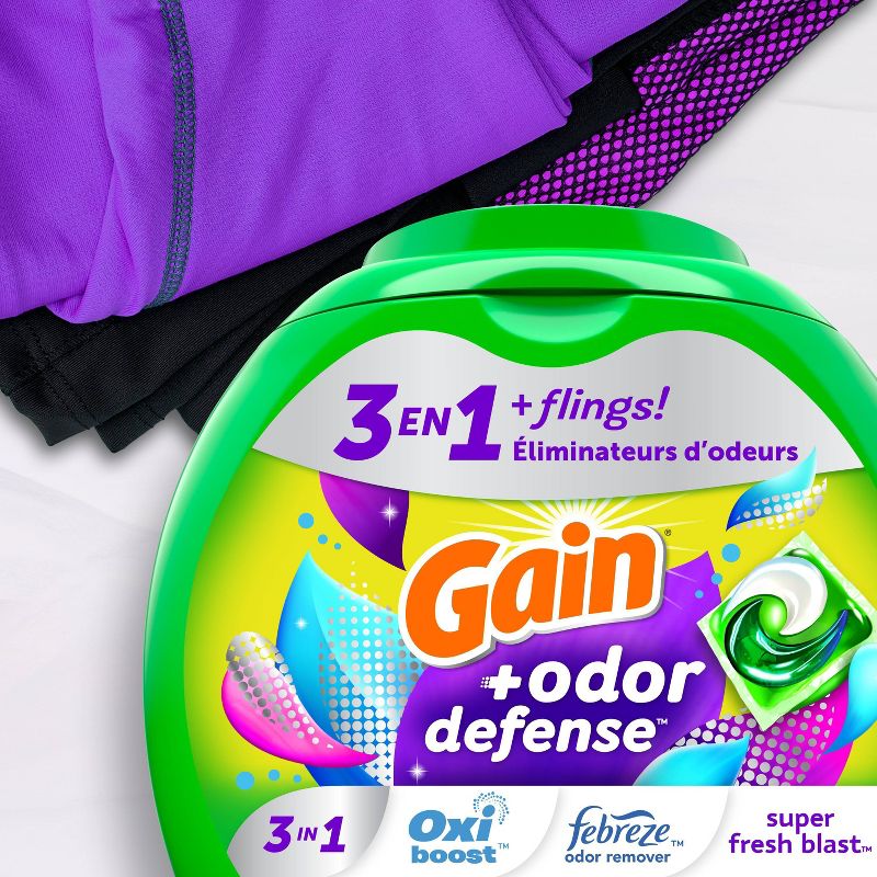 Gain Flings HE Compatible Super Fresh 3-in-1 with Febreze and Oxi Odor Defense Liquid Laundry Detergent Pacs, 5 of 9