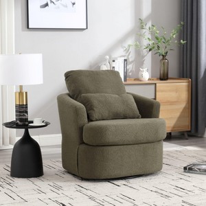 PAGED Modern Swivel Accent Chair, PU Leather Ergonomic Sofa Chair, Wood Reading Chair for Bedroom, High-Density Cushioning, Spring System - 1 of 4