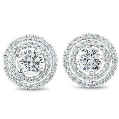 Pompeii3 1 3/4 Ct Genuine Diamond Double Halo Studs Women Earrings White Gold