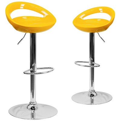 Emma and Oliver 2 Pack Contemporary Plastic Adjustable Height Barstool with Rounded Cutout Back and Chrome Base