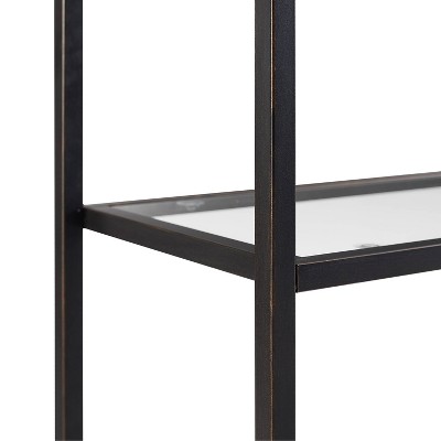 Black Steel Modern Pagoda-Style Etagere with Glass Shelves
