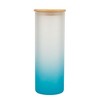100 North 25 Ounce Frosted Glass Gradient Travel Tumbler With Straw & Wooden Lid, Tabby Cat Paint Splatter Sky Blue - 2 of 4