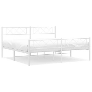 vidaXL California King Metal Bed with Headboard, Under Bed Storage, Noise Free, White, No Mattress - 1 of 4