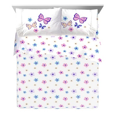 Purple Butterfly and Floral Twin Microfiber Bedding Set