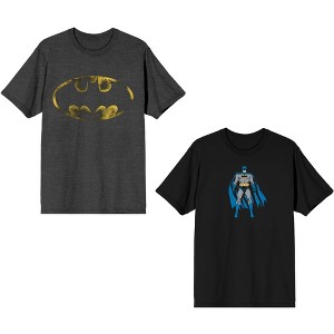 Batman Bat Signal Logo and Superhero Power Pose 2-Pack Men's Black Tee Shirt Set - 1 of 4