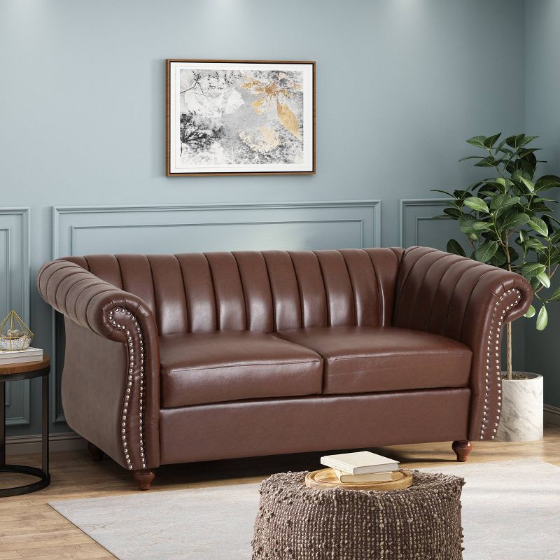 Glenmont Contemporary Channel Stitch Loveseat with Nailhead Trim - Christopher Knight Home, 3 of 10