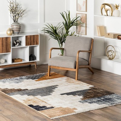 Navy and Beige Synthetic Southwestern Rectangular Area Rug
