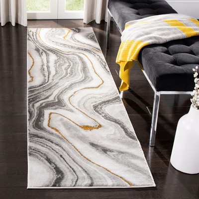 Grey and Gold Abstract Synthetic Area Rug, 27" x 14"