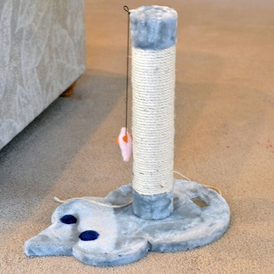 Gray Sisal and Faux Fur Mouse-Shaped Cat Scratcher with Toy