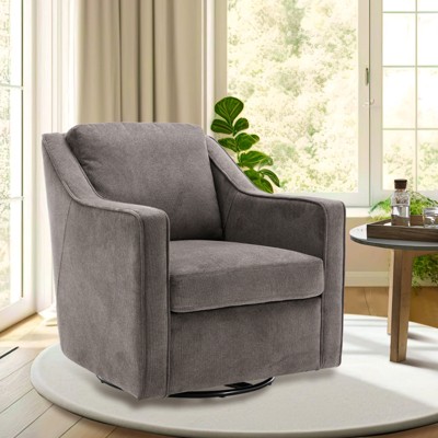 Lirago Gray 360° Swivel Accent Chair - Upholstered Fabric Leisure Armchair with Lumbar Pillow for Living Room, Dimensions 30.00"x34.20"x32.30"