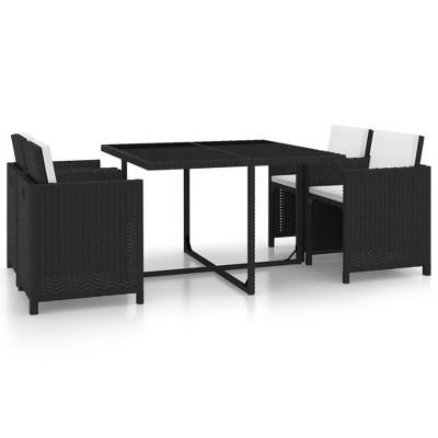 vidaXL 5 Piece Patio Dining Set with Cushions Poly Rattan Black