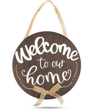 Hanging Wood Sign, Welcome To Our Home (11.75 x 11.75 Inches)