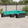 vidaXL Patio Sofa Set Black PE rattan, powder-coated steel, polyester - Black and Blue With Table - 2 of 4