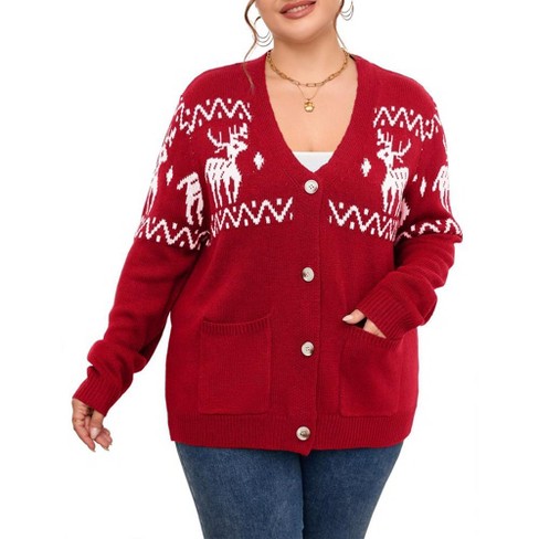 Whizmax Women s Plus Size Ugly Christmas Cardigan Long Sleeve Holiday Sweaters With Cute Patterns Crimson 2xl Target