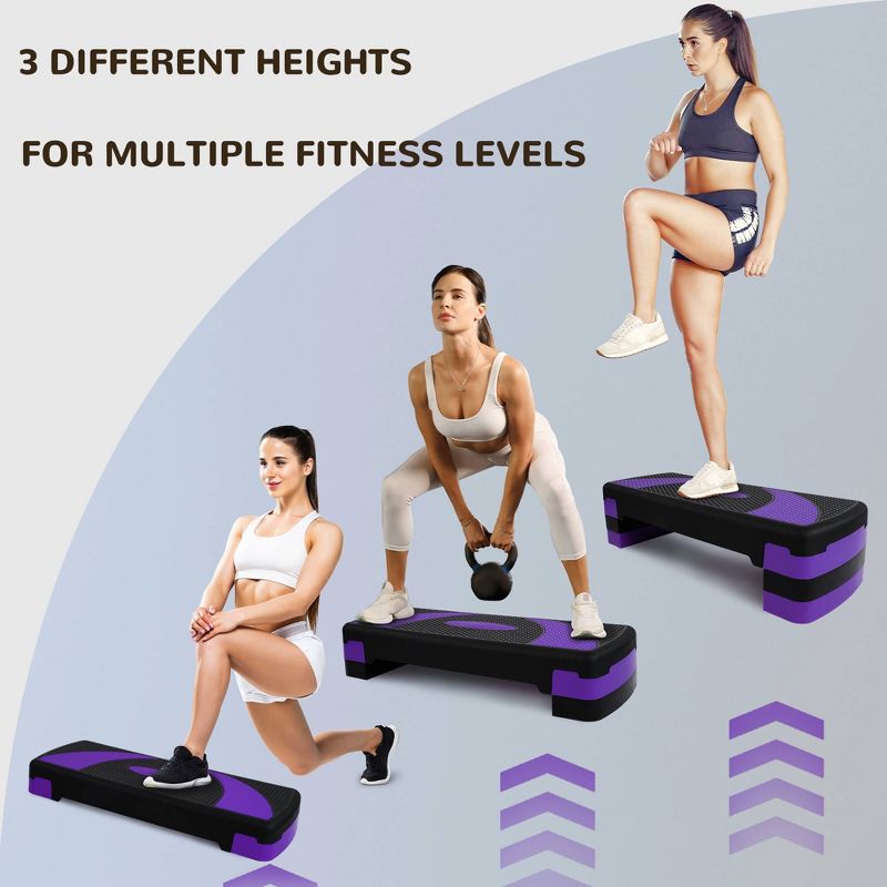 BalanceFrom Fitness Lightweight Portable Adjustable Height Workout Aerobic Stepper Step Platform Trainer with Raisers, Black/Purple, 5 of 7