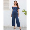 Casual Off Shoulder Maternity Jumpsuits Short Ruffle Sleeves Belted Wide Leg Jumpsuits Romper dark blue_M - 3 of 4