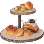Vintiquewise Two Tier Natural Wood Color Tree Bark Server Tray with Rustic Appeal, Two Sizes Trays