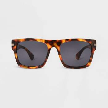 Men's Tortoise Print Shiny Plastic Square Sunglasses - Original Use™ Dark Brown