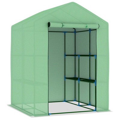 Green 56.3" x 76.8" Steel Frame Greenhouse with Shelves