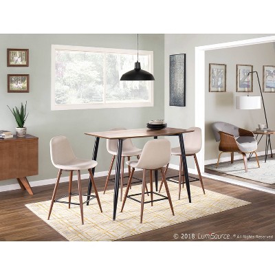 Set of 2 Gray Upholstered Walnut Counter Stools