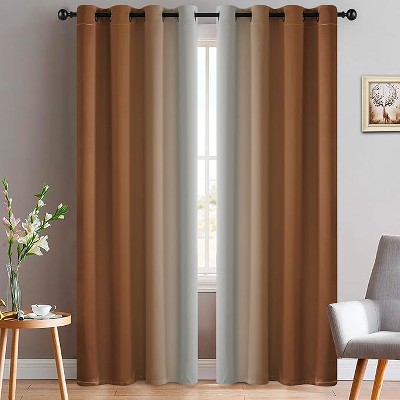 Yakamok Greyish White and Burnt Ombre Curtains(52x84 Inch, 2 Panels)