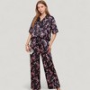 Anna-Kaci Lounge Women's Satin Button-Up Pajama Set with Short Sleeve Notch Collar Top and Wide Leg Pants in Ribbon Print - 4 of 4