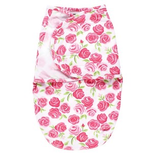 Hudson Baby Girls Plush Faux Fur Swaddle Wrap, Pink Roses, 0-3 Months - 1 of 2