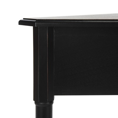 Bamboo-Inspired Triangular Pine Wood Corner Console with Drawer - Black