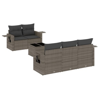 vidaXL 6 Piece Patio Sofa Set with Cushions Gray Poly Rattan