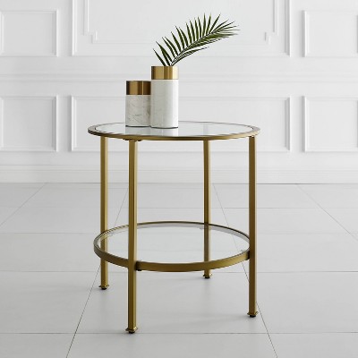 Aimee 24" Round Gold Metal and Glass End Table