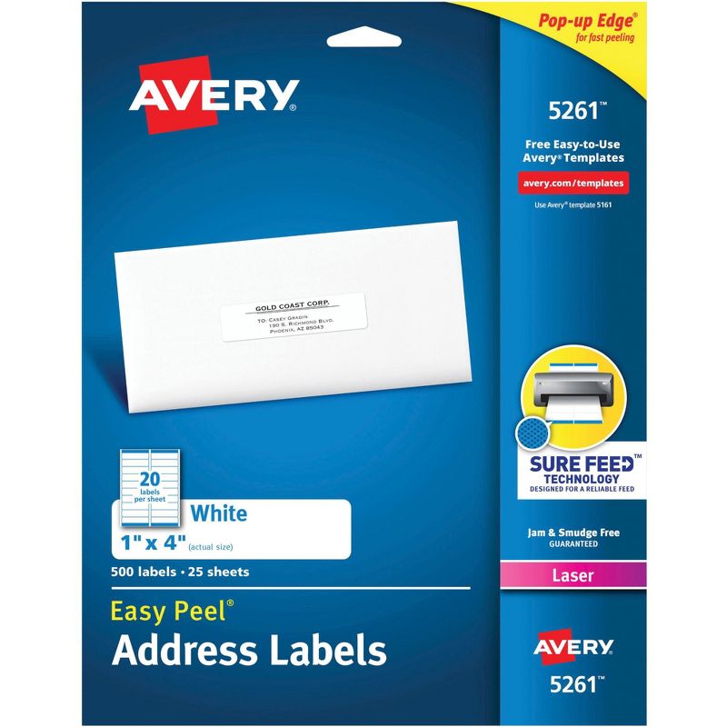 Avery Easy Peel Address Labels, Laser, 1 x 4 Inches, Pack of 500, 1 of 2