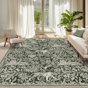 Washable Rug for Living Room, Modern Tiger Woodcut Print Rug - 1 of 4