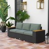 Outsunny Thick Cushioned 3-Seater Outdoor Sofa, Wood Grain Wide Armrests, Patio Couch - 3 of 4