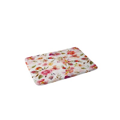 Utart Hygge Watercolor Midsummer Dogroses Pattern Bath Mat Pink - Deny Designs