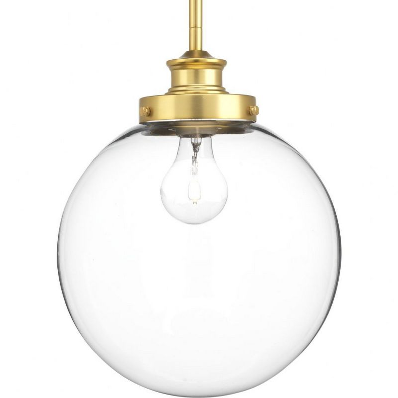 Progress Lighting Penn 1-Light Pendant, Steel, Natural Brass, Clear Glass Sphere Shade, 1 of 6