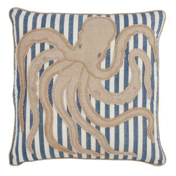 Saro Lifestyle Striped Octopus Pillow - Down Filled, 18" Square, Navy Blue