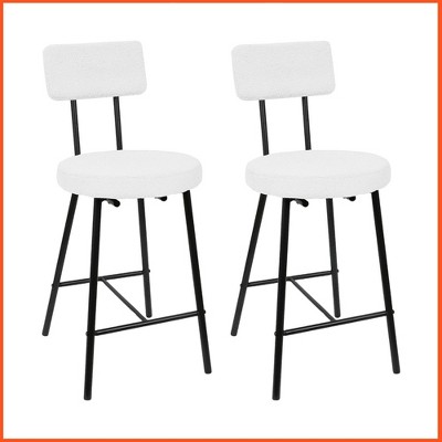 Boucle Upholstered Bar Stools Set of 2, Modern Counter Height Bar Chairs with High Back, Footrest and Metal Leg