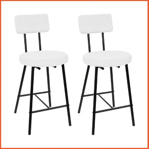 Boucle Upholstered Bar Stools Set of 2, Modern Counter Height Bar Chairs with High Back, Footrest and Metal Leg - 1 of 4