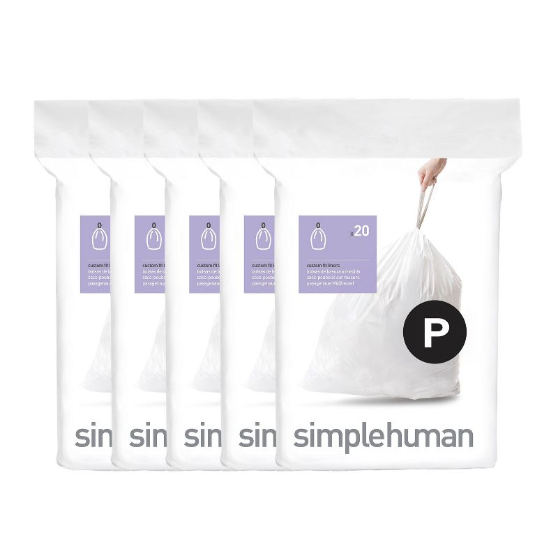 simplehuman 50-60L Code P Custom Fit Trash Bags Liner White, 1 of 5