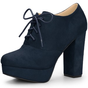 Allegra K Women's Platform Chunky Heel Lace Up Booties - 1 of 4