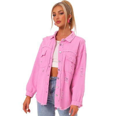  Bollrllr Women Washed Tie Dye Denim Jacket Workwear Loose  Jacket Multi-Pocket Button Denim Coat : Clothing, Shoes & Jewelry