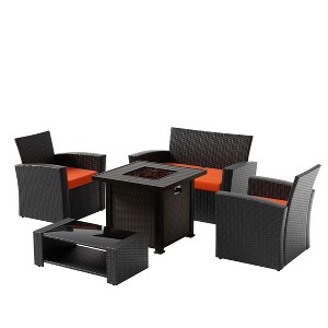 WestinTrends 4 Piece Conversation Outdoor Patio Sofa Set with Square Fire Pit Table - 1 of 4