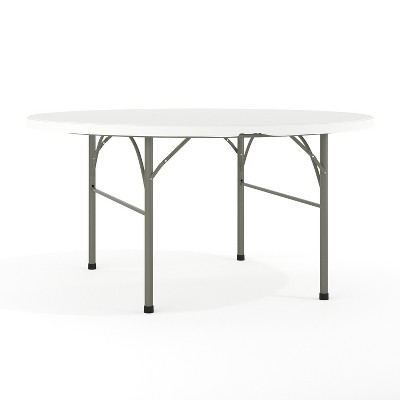 Photo 1 of Flash Furniture Scarborough 5-Foot Round Bi-Fold White Plastic Folding Table with Carrying Handle