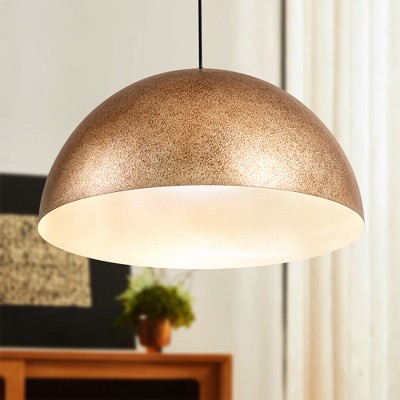 Rennnsan Grainor 15"-23" W 1 -Light Gold Foiled Dimmable Oversized Industrial Dome Pendant in Dark Silver