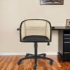 HomeRoots Beige and Black Solid Wood Steel And Cane Rattan Adjustable Swivel Rolling Office Chair - 2 of 4