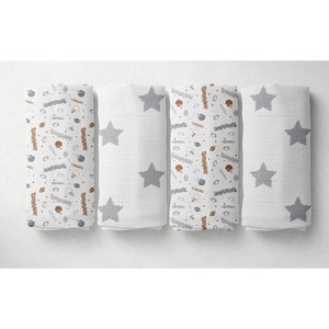 Bacati - Football Brown/Gray Muslin Swaddling Blankets set of 4 - 1 of 4