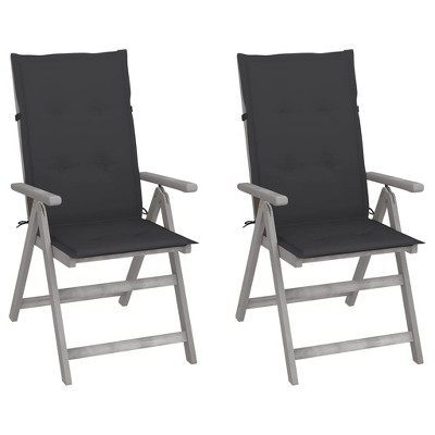 vidaXL Solid Acacia Wood Patio Reclining Chairs with Cushions Set of 2 - Gray Wash Finish Adjustable Backrest for Outdoor Dining or Relaxation