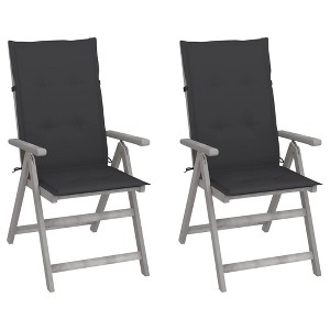 vidaXL Solid Acacia Wood Patio Reclining Chairs with Cushions Set of 2 - Gray Wash Finish Adjustable Backrest for Outdoor Dining or Relaxation - 1 of 4