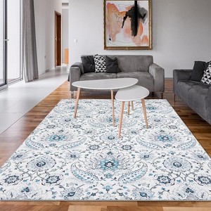 Washable Vintage Paisley Print Rug, Soft Low-Pile Non-Slip Indoor Area Rug, Non-Shedding Retro Distressed Accent Carpet for Living Room, Bedroom - 1 of 4