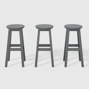 WestinTrends Malibu 29" All Weather Hdpe Outdoor Patio Round Backless Bar Stool (Set of 3) - 1 of 4